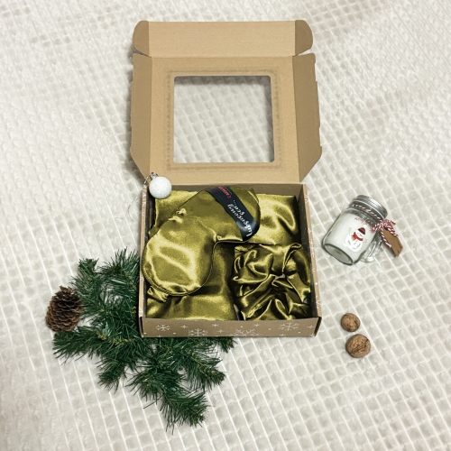 Zestaw świąteczny 4w1 prezentowy- Jedwabna niespodzianka: Gumka+ Opaska+ Poszewka+ Pokrowiec ZŁOTY